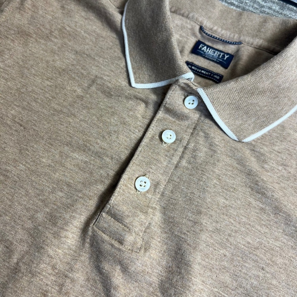 Faherty Reserve Movement Polo Mens Short Sleeve Pima Cotton Stretch Tan Brown M